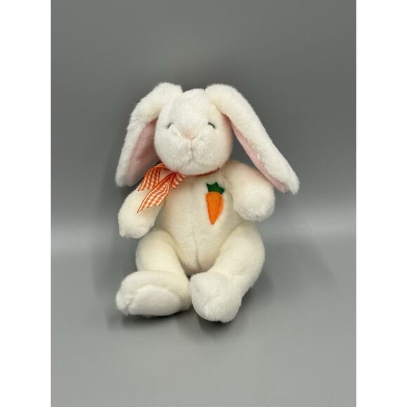 Russ BUNKLES Small White Bunny W/ Embroidered Carrot On Chest Rabbit 7” Plush - Picture 1 of 8